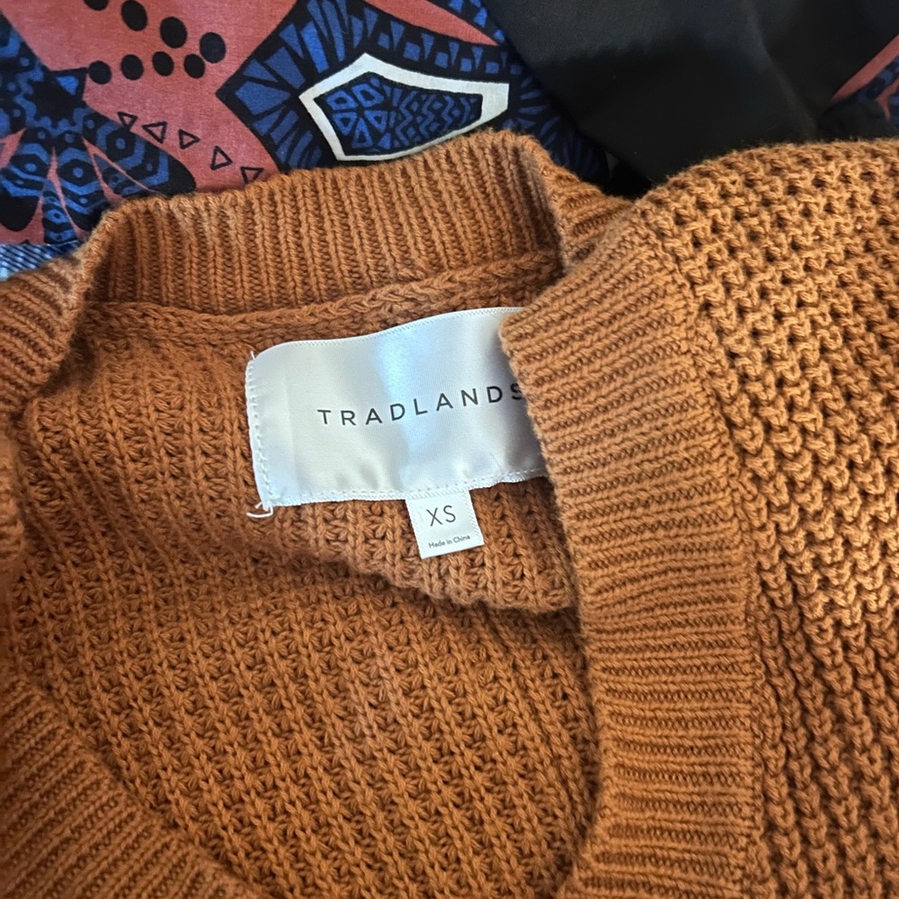Tradlands Canyon Cotton Waffle Knit Sweater XS Rust Slouchy V-Neck Pullover - Picture 4 of 8